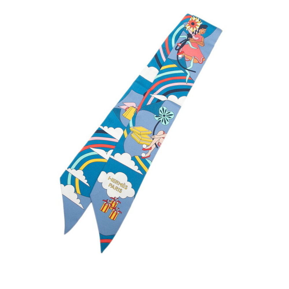 Hermes Twilly Flying Carré Crrs Volants Scarf Muffler Blue Multicolor Silk Wo...